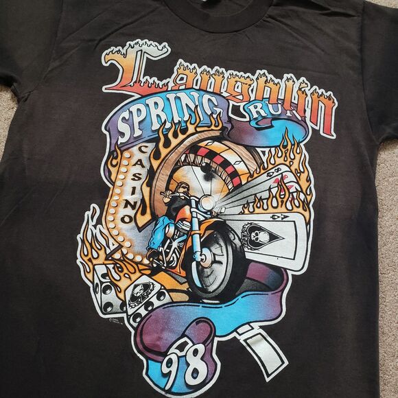 Vintage 90s Laughlin Size Medium Mens Spring Run 1998 Sun Faded 2 Sided T-Shirt - Picture 2 of 8